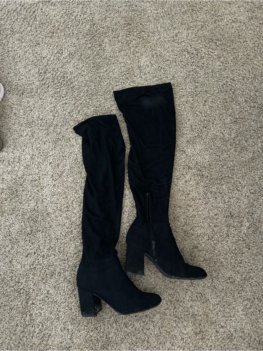 Black Over-the-Knee Suede Block Heel Boots